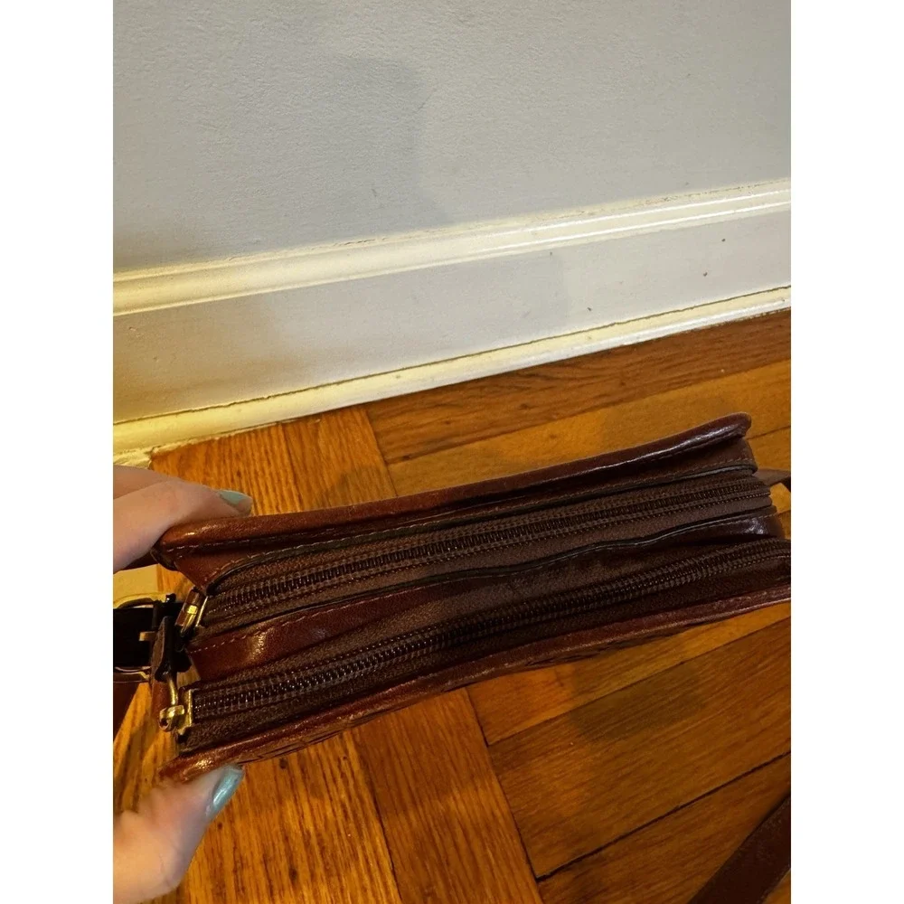 Vintage Etienne Aigner Checkerboard Weave Leather Crossbody Purse Brown Boxy Bag